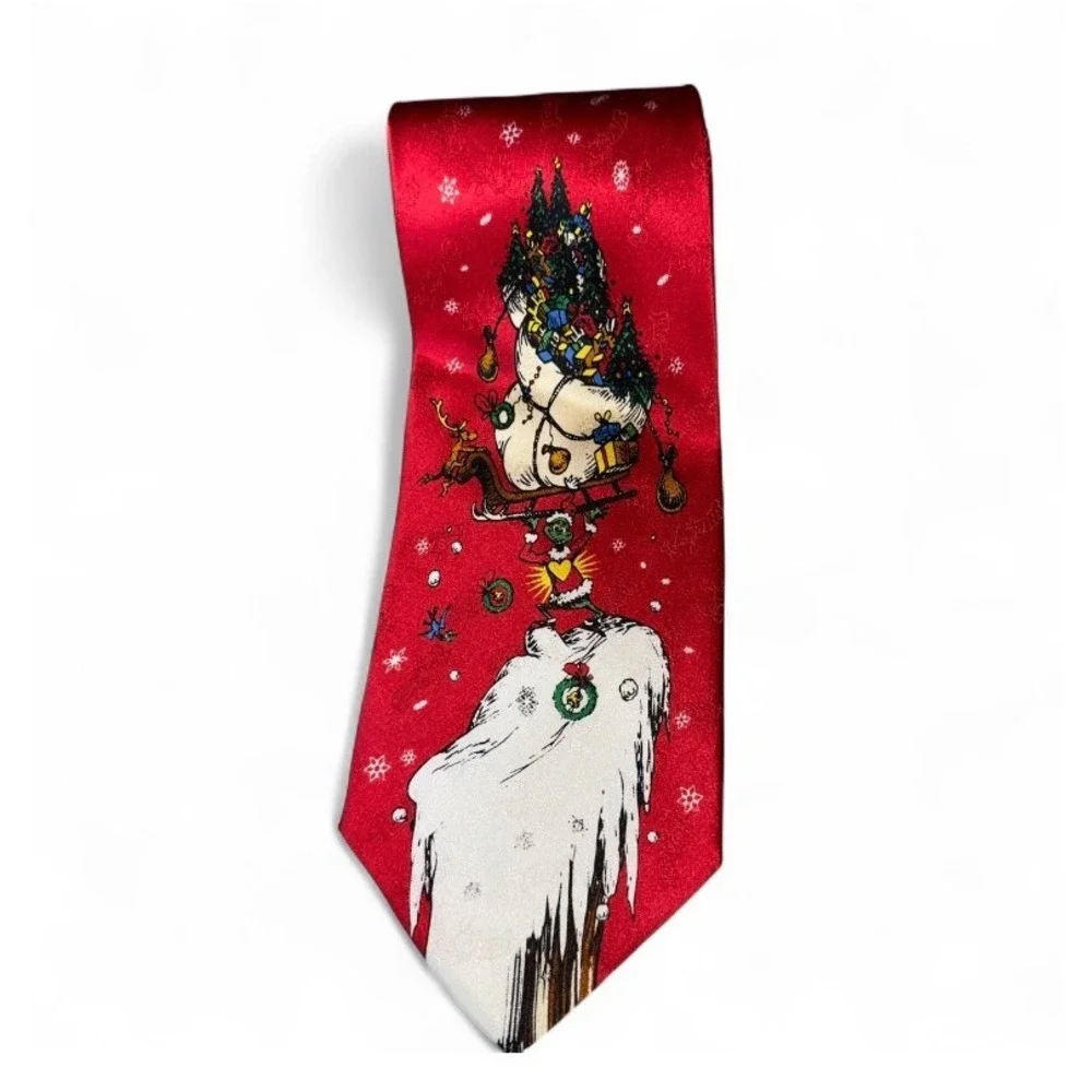 Dr Seuss The Grinch Stole Christmas Red Silk Necktie Holiday‎ Festive